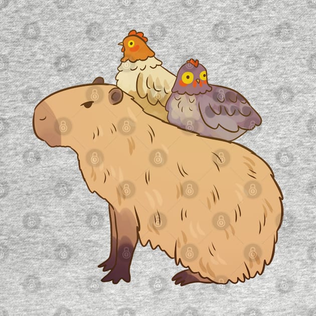 Cute capybara and chickens friends illustration by Yarafantasyart